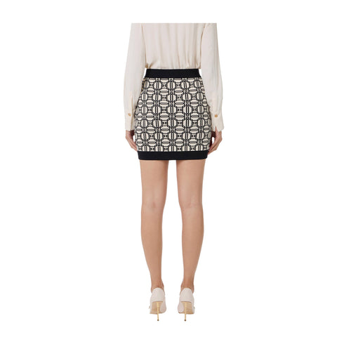 Elisabetta Franchi Gonna corta Minigonna Donna con logo jacquard Panna nero - Francavilla Moda